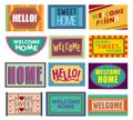 Home mat vector welcome doormat in front of house entrance and doorway matting rug for visitors illustration household