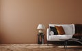 Home mockup, brown warm color living room with sofa and decoration