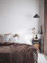 Home mockup, Coastal boho style bedroom interior background Royalty Free Stock Photo