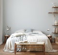 Home mockup, cozy Scandinavian style bedroom interior