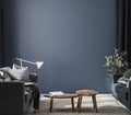 Home mockup in simple dark blue interior background