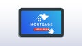 Home mortgage online service, mobile app. Buy real estate, mortgage loan application. Flat smartphone or tablet with house logo Royalty Free Stock Photo