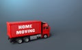 Home moving truck transporting company. Delivery services to another house. Relocation to a new housing. Transportation and