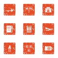 Home networking icons set, grunge style