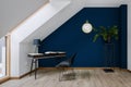 Home office with blue wall
