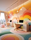 a home office with a colorful mural on the wall Royalty Free Stock Photo