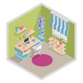 Home office concept isometric vector illustration. Interior design. Royalty Free Stock Photo