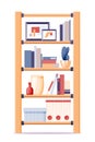 Home office cupboard with shelves. Interior design background element vector illustration. Modern trendy stand with