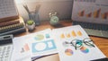 Home Office Desk Concept. Laptop, and calculator for accountant or bookkeeper plan annual budget report and tax.Computer, Crumpled Royalty Free Stock Photo