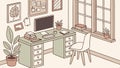 Home office desk setup, workspace interior and study environment vector design art vector design Generative AI Royalty Free Stock Photo