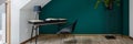 Home office with emerald wall, panorama Royalty Free Stock Photo