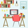 Home office flat interior illustration