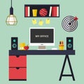 Home office flat interior vector illustration