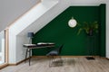 Home office with green wall