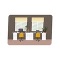 Home office hand drawn flat style illustration. Desk for two work spaces. Freelancer work place