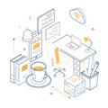 Home office - isometric black and yellow line illustration Royalty Free Stock Photo
