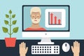 Home office, job interview, video chat. Flat vector ilustration