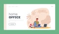 Home Office Landing Page Template. Remote Freelance Work, Homeworking Place Concept. Man Freelancer Vector Illustration