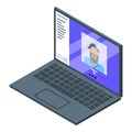 Home office laptop video call icon, isometric style Royalty Free Stock Photo
