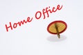 Home Office lettering and red thumbtack isolated on white Royalty Free Stock Photo