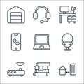 Home office line icons. linear set. quality vector line set such as home office, book, router, armchair, laptop, phone, desk,