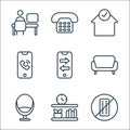 Home office line icons. linear set. quality vector line set such as office, bookshelf, armchair, sofa, phone, phone, home, phone