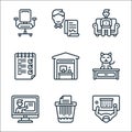 Home office line icons. linear set. quality vector line set such as desk, paper shder, online training, cat, home office, to do