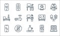 Home office line icons. linear set. quality vector line set such as laptop, coffee, phone, phone, office, desk, certificate, video