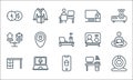 Home office line icons. linear set. quality vector line set such as webcam, phone, desk, desk, laptop, balance, certificate,