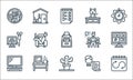 Home office line icons. linear set. quality vector line set such as work schedule, cactus, computer screen, contractor, workspace