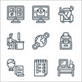 Home office line icons. linear set. quality vector line set such as workspace, to do list, contractor, printer, locations, working