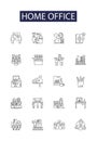 Home office line vector icons and signs. Desk, Office, Chair, Computer, Printer, Storage, Shelves, Writing outline Royalty Free Stock Photo