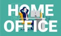 Home office - Man sitting in front of computer remote working. Royalty Free Stock Photo