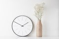Home office minimal workspace desk with wall clock Royalty Free Stock Photo