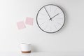 Home office minimal workspace desk with wall clock Royalty Free Stock Photo