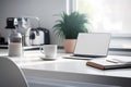 Home office modern workplace with laptop. Generative ai Royalty Free Stock Photo