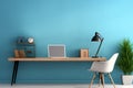 Home office serenity blue wall provides a calming mockup space