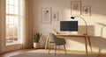 Home Office Setup Computer, Desk, Modern Interior, Artwork Royalty Free Stock Photo