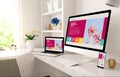 home office setup with responsive design on screen Royalty Free Stock Photo