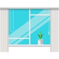 Home office window with flowerpot vector icon