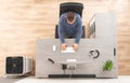 Home Office Worker in Front of Computer Top View Royalty Free Stock Photo