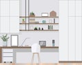 Workplace room  modern Interior  cabinet. Office with labtop. Royalty Free Stock Photo