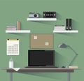 Home Office Workspace. Objects and Equipment for Workplace Design. Flat Vector Illustration