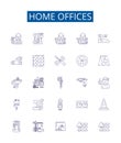 Home offices line icons signs set. Design collection of Home, Offices, Work, Desk, Home Office, Comfortable, Productive