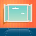 Home Open Glass Window Frame Cartoon Interior Design Template Background Vector Illustration