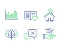 Home, Organic tested and Love book icons set. Bar diagram, Reject and Wind energy signs. Vector