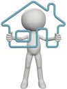 Home owner person holding up 3D outline house