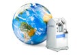 Home Oxygen Concentrator with Earth Globe, 3D rendering Royalty Free Stock Photo