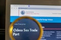 Home page of the Odessa Commercial Seaport on the laptop screen. The concept of Russia`s blocking of Ukrainian seaports. Food