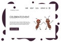 Home page Valentine`s Day template with cute ants. Cartoon style. Vector illustration.